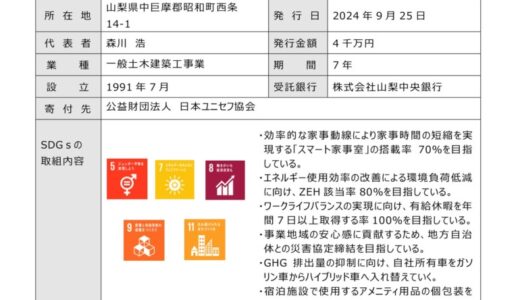 寄付オプション付私募債「山梨中銀SDGs私募債」を受託しました