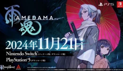 『雨魂 – AMEDAMA -』対応プラットフォームにPlayStation®5を追加！ダウンロード版をNintendo Switch™と同日2024年11月21日にリリース予定！