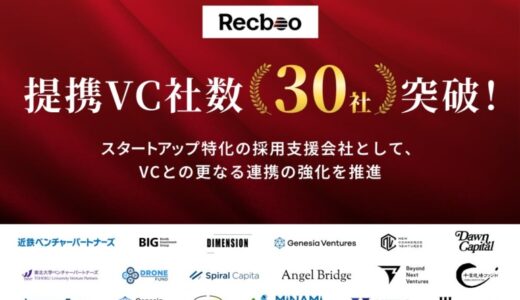 【スタートアップ特化型】中途採用支援サービスのRecboo、VC提携社数が30社を突破！成長企業の採用課題解決に向けた支援体制を強化