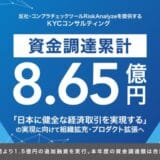 「RiskAnalyze」のKYCC、複数金融機関より1.5億円の追加融資を実行。本年度の資金調達額は合計5.7億円、累積資金調達額は8.65億に