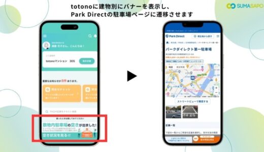 入居者アプリ「totono」、モビリティSaaS「Park Direct」と連携開始