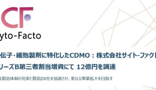 遺伝子・細胞製剤に特化したCDMO：株式会社サイト-ファクト シリーズB第三者割当増資にて 12億円を調達