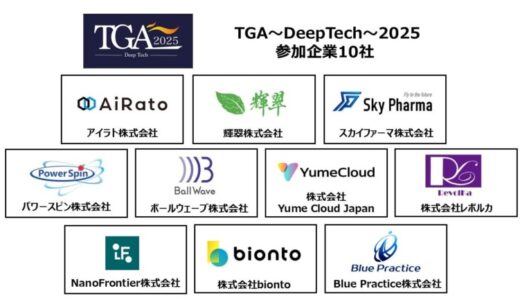仙台市と共同運営する「TGA～DeepTech～2025」成長支援プログラム採択企業7社、起業候補人材マッチングプログラム参加企業5社が決定