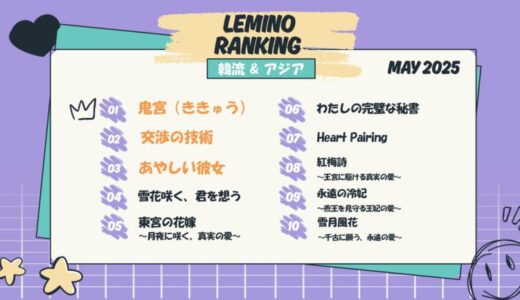 5月のLemino韓流・アジア人気ランキング発表！！’大蛇’×’巫女’の異色ファンタジーロマンス時代劇『鬼宮（ききゅう）』が4月に引き続き、またもや1位にランクイン！