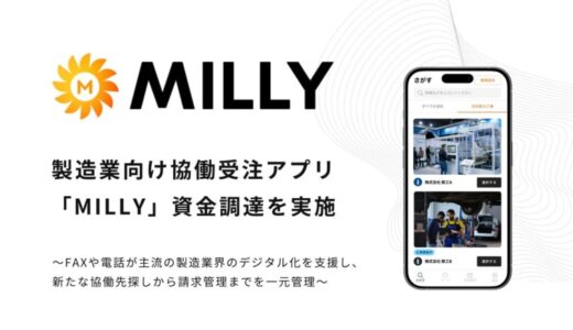 製造業向け協働受注アプリ「MILLY（ミリー）」を運営する株式会社Milly、資金調達を実施