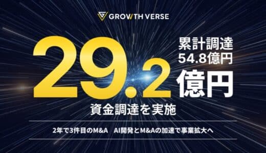 株式会社GROWTH VERSE、総額29.2億円の資金調達を実施、累計調達額は54.8億円に