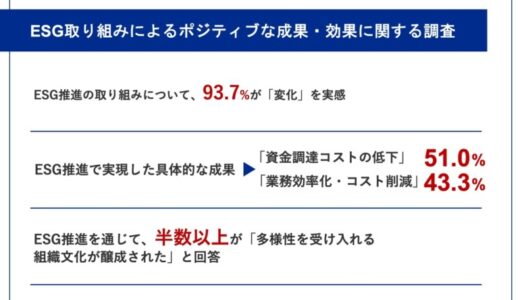 【大企業のESG経営推進における成果とポイントが明らかに】ESG推進で93.7%が「変化」を実感 具体的な変化は「多様性を受け入れる組織文化が醸成された」（51.4%）など
